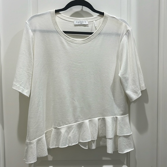 Sandro Tops - Sandro Asymmetric Ruffle Hem Short Sleeve T-Shirt White Sz 3 (M)